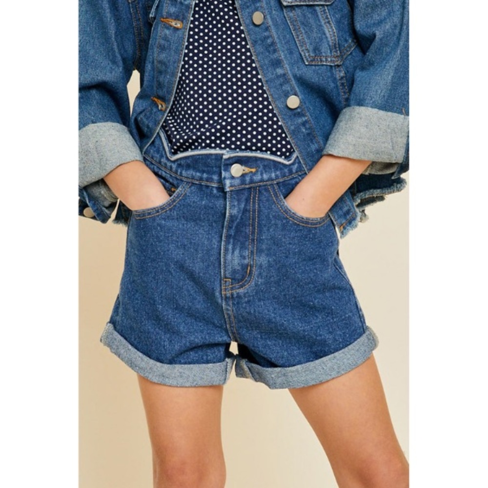 scallop roll-up denim short